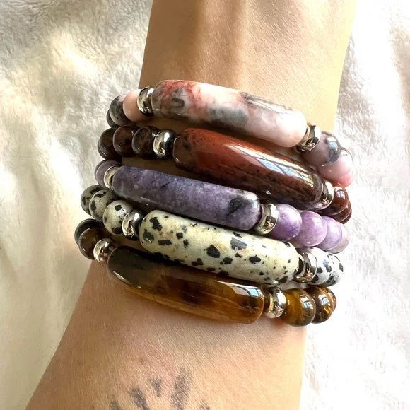 Dalmatian Jasper ID Mala Bead Bracelet - Picture 10 of 12